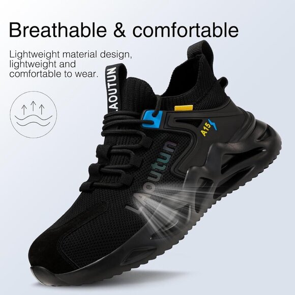 Men\'s Black Lightweight Comfortable Safety Shoes, Puncture Resistant Work Shoes main image 6